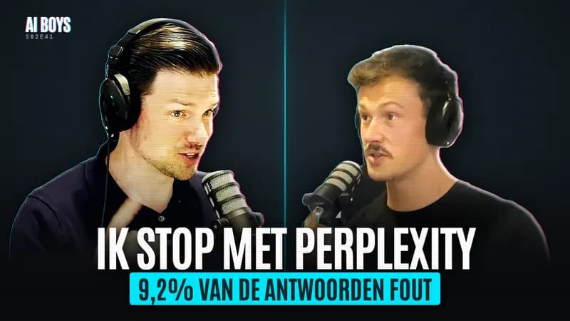 Elwin en Matt Timmermans in de studio van AI-boys, met de titel Ik stop met Perplexity