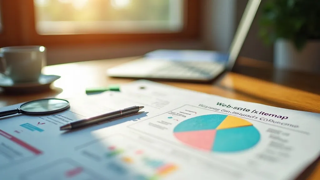 Uitgeprinte sitemap en checklist onder een vergrootglas op een bureau, als symbool voor een complete WordPress SEO-handleiding